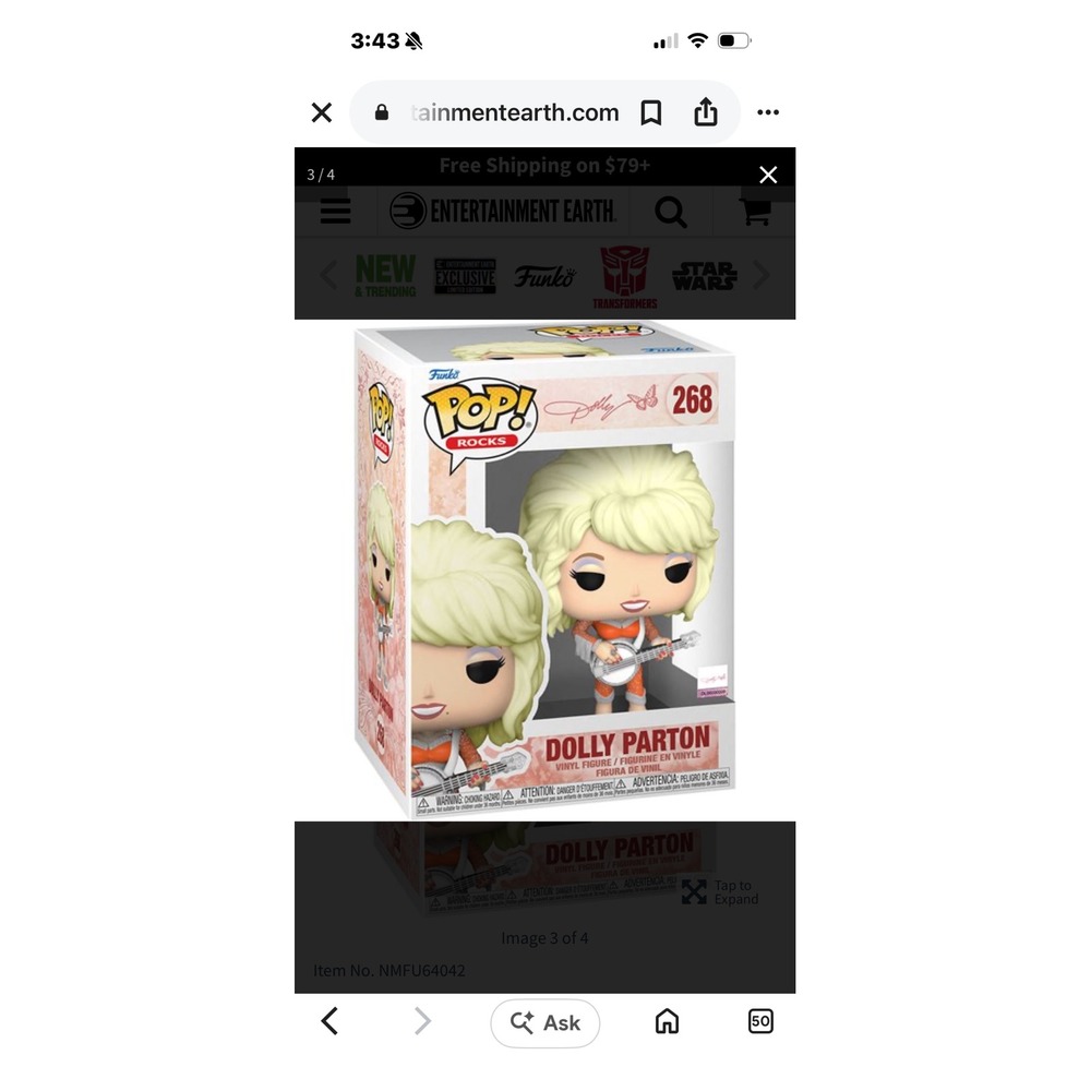 Funko Pop Rocks Dolly Parton #268 Vinyl Figure Brand New Sealed W/ Protector